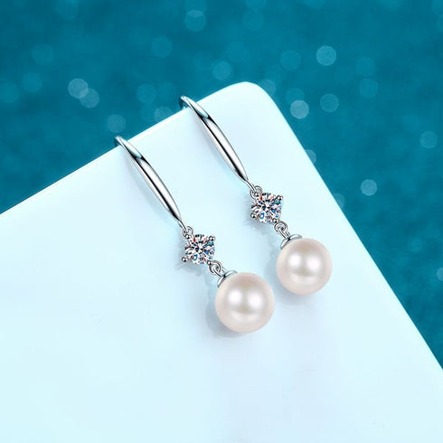 Classic Moissanite Pearl Hook Earrings