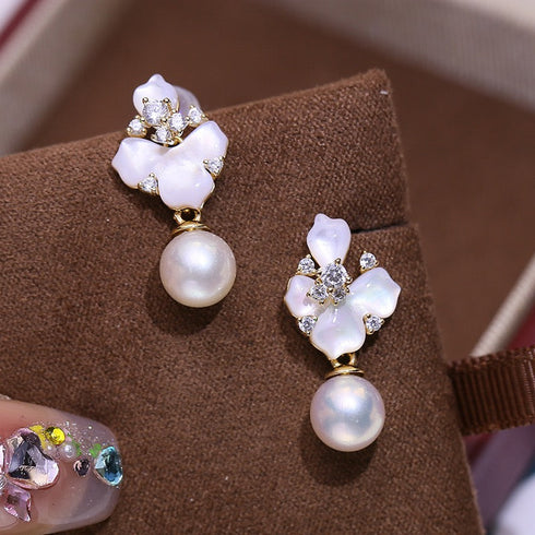 8-9mm Mother Of Pearls Floral Pearl Earrings - May-Lynn