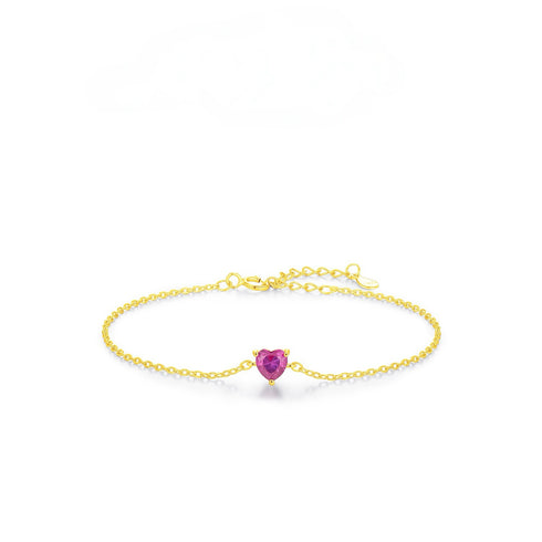 Pink Heart Zirconia Bracelet - Sterling Silver