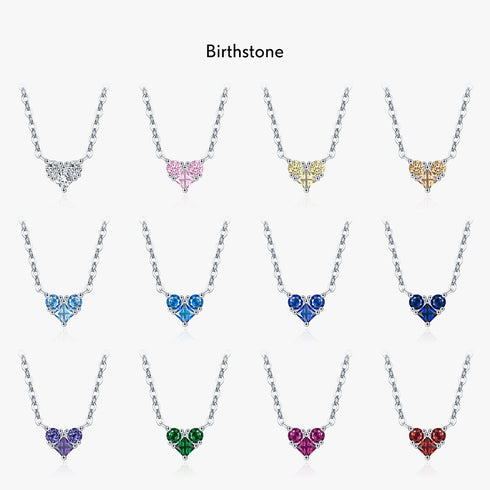Colorful Birthstone Heart Pendant Necklace - Sterling Silver