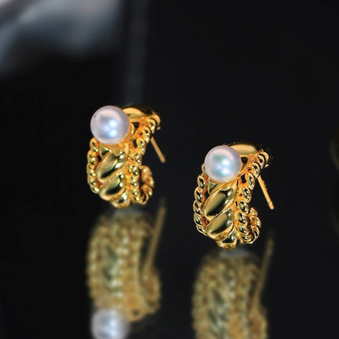 Weave Pearl Gold Hoop Earrings - Vintage Chic
