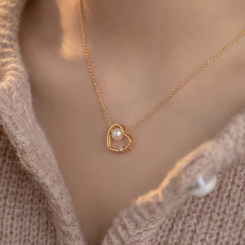Love Heart Pearl Pendant Necklace - 18K Gold Vermeil