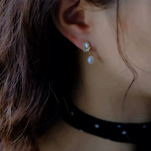 Flying Butterfly Drop Pearl Earrings - 18K Gold Vermeil