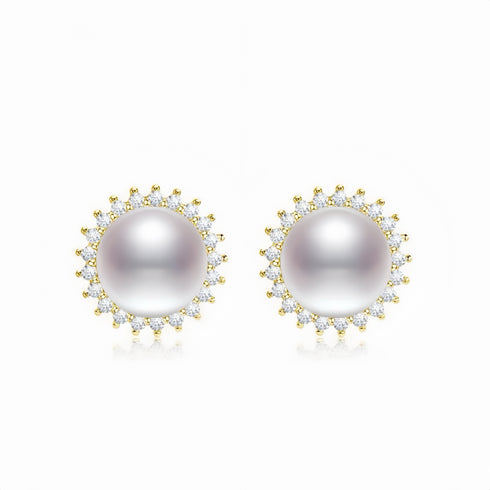 Sunflower Akoya Pearl Stud Earrings – 18K Gold Vermeil / Sterling Silver