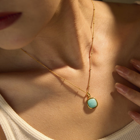 Golden Blue Gemstone Pendant Necklace - 18K Gold Vermeil