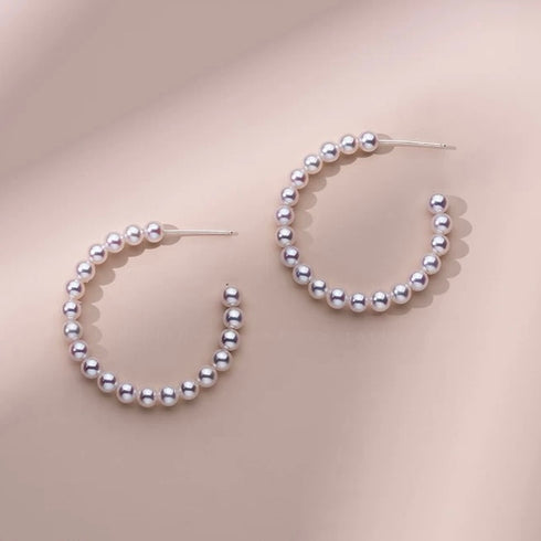 Elegant Pearl Bead Circle Hoop Earrings