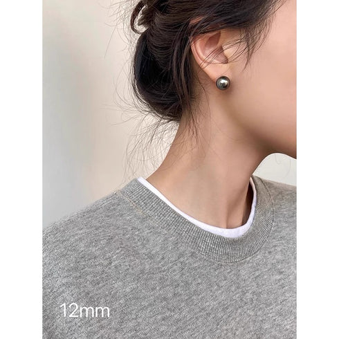 Tahitian South Sea Black Pearl Stud Earrings - Sterling Silver