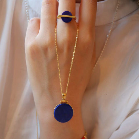 Lapis Lazuli Round Pendant Necklace – Gold Vermeil