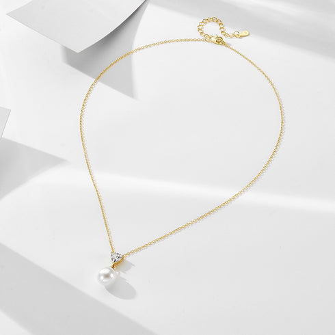 Heart CZ & Freshwater Pearl Pendant Necklace – Gold Vermeil on Sterling Silver