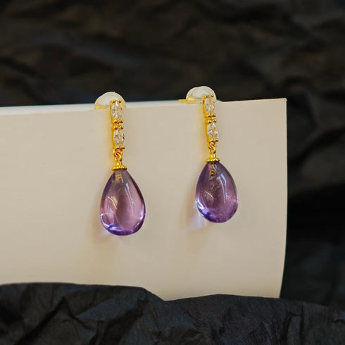 Purple Crystal Teardrop Earrings - Gold Vermeil