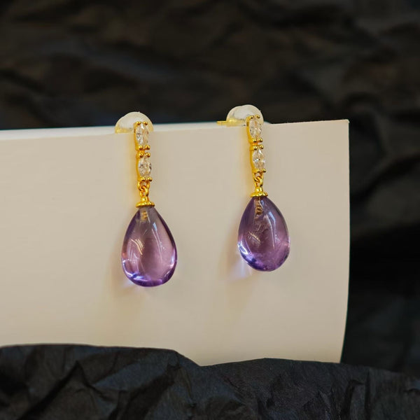 Purple Crystal Teardrop Earrings - Gold Vermeil
