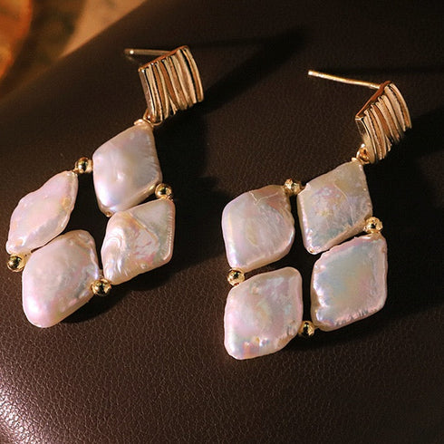 Rhombic Freshwater Baroque Pearl Earrings – Gold Plated