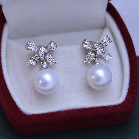 Bow Drop Pearl Earrings – Sterling Silver / Gold Vermeil