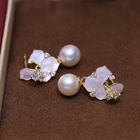 8-9mm Mother Of Pearls Floral Pearl Earrings - May-Lynn