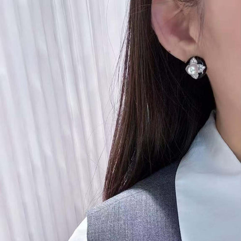 Vintage Black Floral Pearl Stud Earrings / Ring / Necklace – Sterling Silver / Gold Vermeil