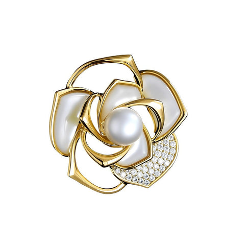 Camellia Floral Pearl Brooch – Elegant and Timeless