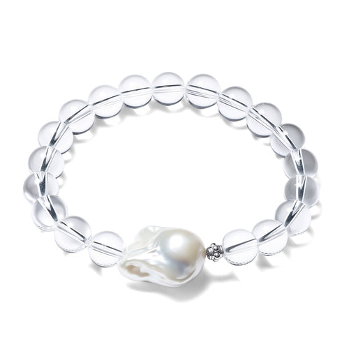 White Crystal Beads Baroque Pearl Bracelet