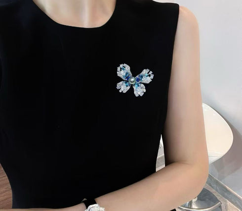 Blue Butterfly Pearl Brooch