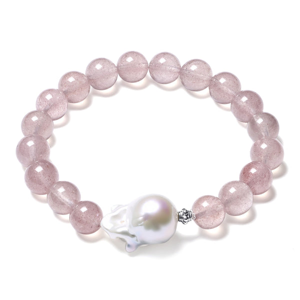 Pink Quartz Beads with Baroque Pearl Braclet