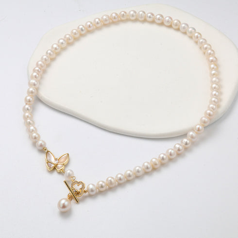 Butterfly Pearl Pendant Charm Necklace - Elegant and Romantic Everyday Jewelry