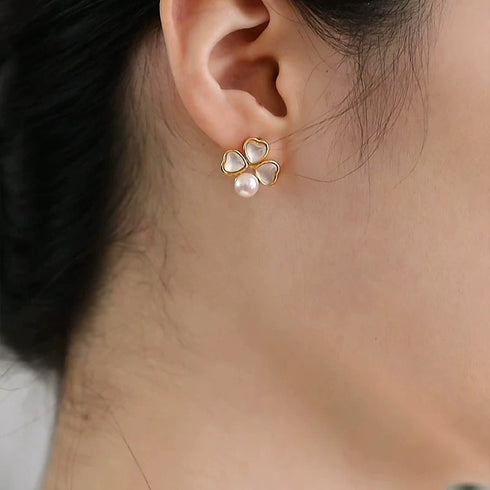 Clover Leaf Mother-of-Pearl Earrings with Freshwater Pearls