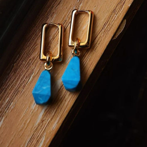 Elegant Dimensional Turquoise Hoop Earrings – Gold Vermeil