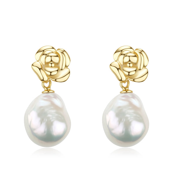 Rose Baroque Pearl Earrings - Gold Vermeil
