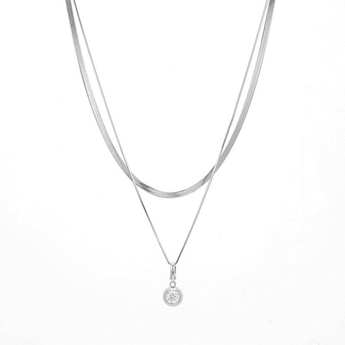 Layered 1ct Round Moissanite Pendant Necklace - Gold / Silver