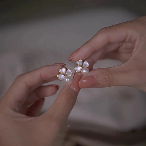 Clover Leaf Mother-of-Pearl Earrings with Freshwater Pearls
