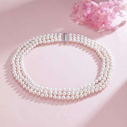 6-7mm Triple Strand Freshwater Pearls Bracelet Necklace Set(Purchase Individually) - House Of Pearls