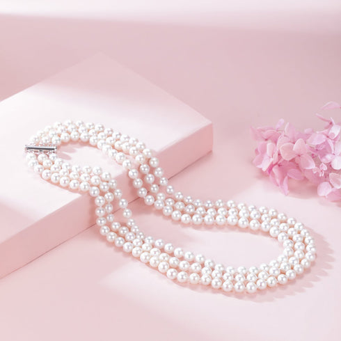 6-7mm Triple Strand Freshwater Pearls Bracelet Necklace Set(Purchase Individually) - House Of Pearls