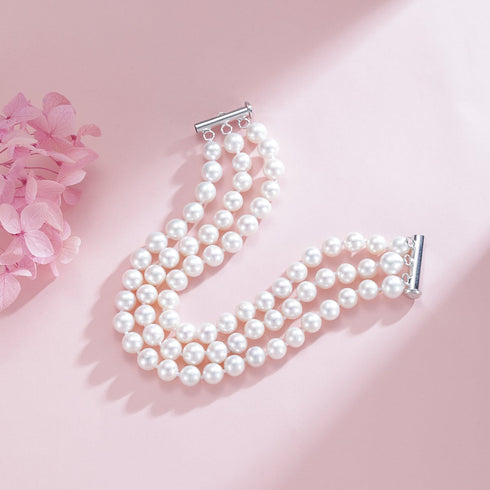 6-7mm Triple Strand Freshwater Pearls Bracelet Necklace Set(Purchase Individually) - House Of Pearls