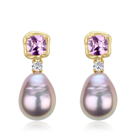 Amethyst Allure Pink-Purple Baroque Pearl Earrings