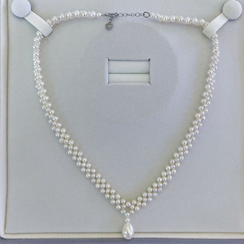 Teardrop of Stars Layered Pearl Necklace – Elegant Handwoven Design