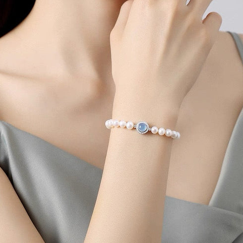 Mini Freshwater Pearl Blue Zirconia Necklace - Sterling Silver