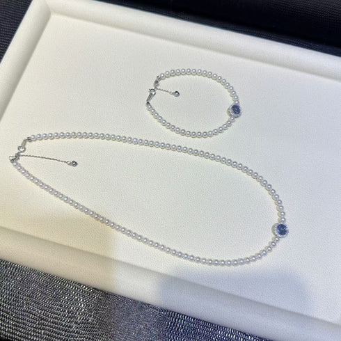 Mini Freshwater Pearl Blue Zirconia Necklace - Sterling Silver