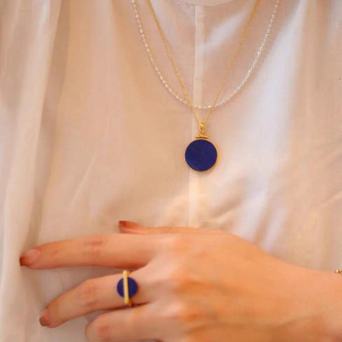 Lapis Lazuli Round Pendant Necklace – Gold Vermeil