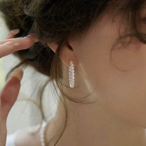 Elegant Pearl Bead Circle Hoop Earrings