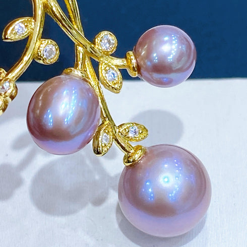 Floral Branch Purple Baroque Pearl Pendant - Gold Vermeil