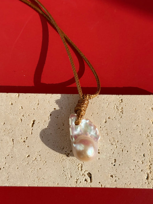 Baroque Freshwater Pearl Pendant Knotted Leather Necklace