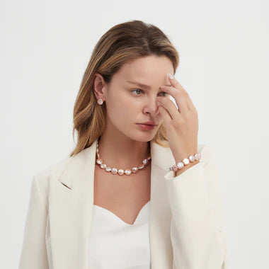 Pink Coin Pearl Bracelet with Cubic Zirconia Clasp