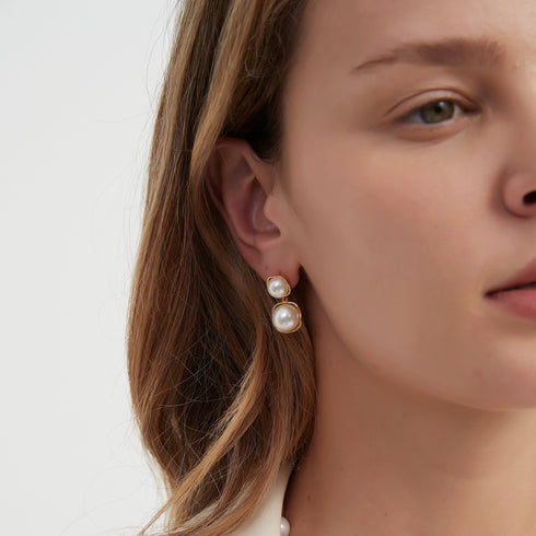 Elegant Double Freshwater Pearl Earrings – Gold Vermeil