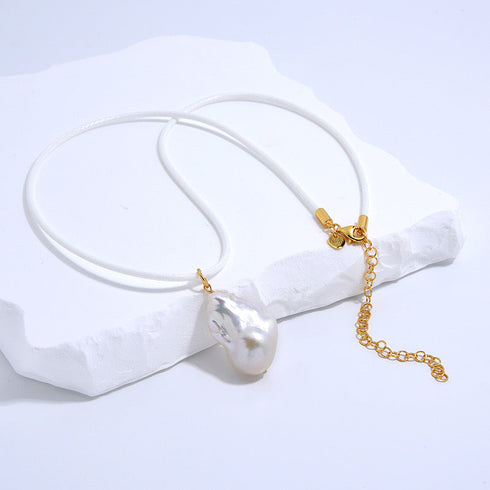 Baroque Pearl Leather Cord Necklace - May-Lynn