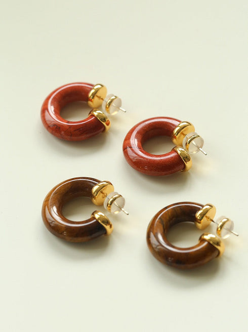 Tiger Eye & Red Stone Hoop Earrings - May-Lynn Studio Jewelry