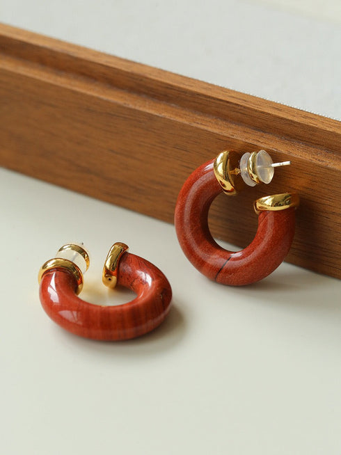Tiger Eye & Red Stone Hoop Earrings - May-Lynn Studio Jewelry