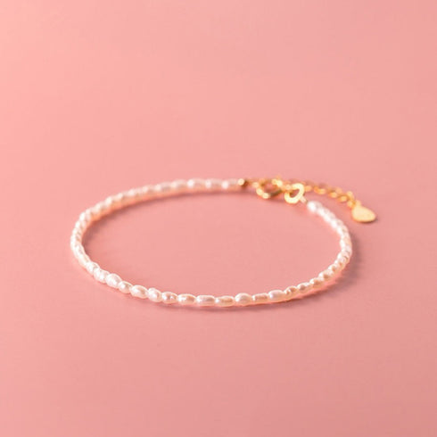 Mini Baroque Rice Pearl Bracelet and Necklace Set – Gold Vermeil