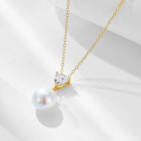 Heart CZ & Freshwater Pearl Pendant Necklace – Gold Vermeil on Sterling Silver