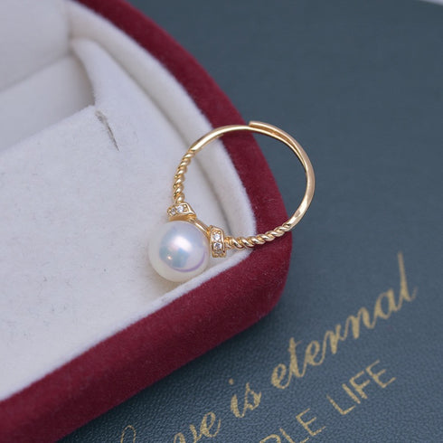 Twisted Band Freshwater Pearl Adjustable Ring – Sterling Silver