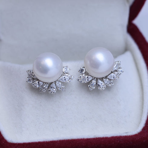 Radiant Halo Pearl Stud Earrings