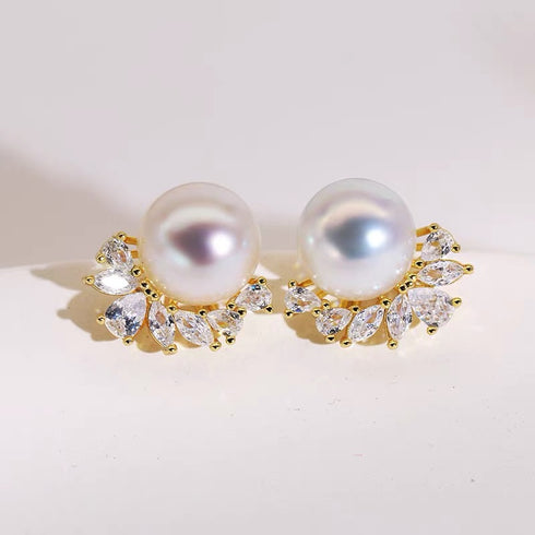 Radiant Halo Pearl Stud Earrings